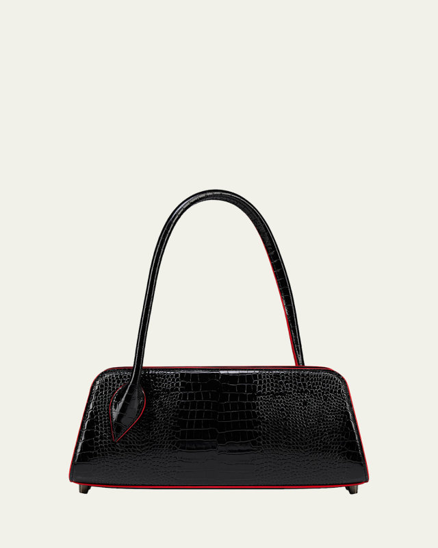 Eloise Croc-Embossed Leather Shoulder Bag